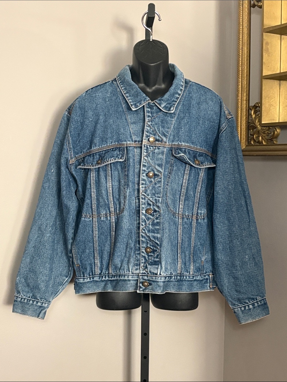Vintage Large Classic Blue Denim Jacket Men's Casual Trucker